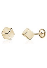 superb teensy-weensy 3D cube square screw-back baby earrings